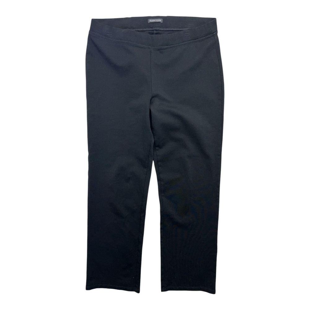Eileen Fisher Pant Med Large Black Stretch Ponte Pull On Straight Leg Minimalist